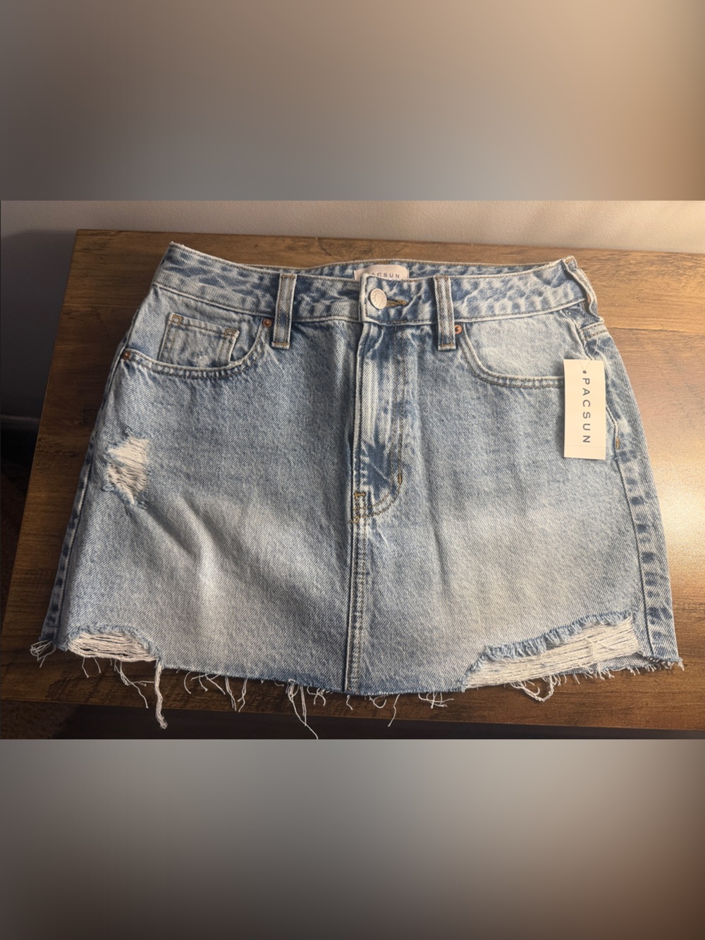 PacSun Light Blue Distressed Denim Mini Skirt